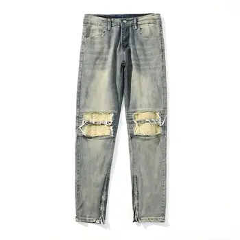 Jeans da uomo in Denim invecchiato primavera autunno Casual allentato coreano cerniera gamba larga mendicante pantaloni Cargo da uomo pantaloni in cotone retrò 1