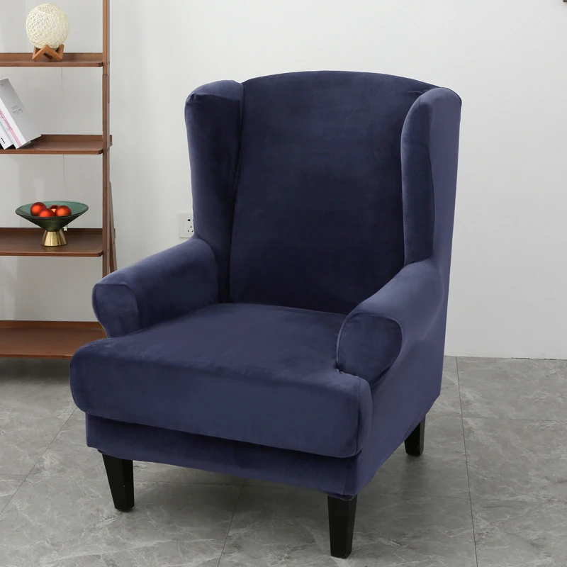 

Velvet Wingback Chair Covers Stretch Wing Armchair Cover with Seat Cushion Cover Elastic Sofa Slipcovers Solid Color Sofa Covers