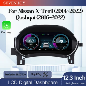 Pantalla LCD de 12.3" para el tablero de Nissan X-Trail 2014-2022, odómetro, velocímetro, cabina virtual, panel de instrumentos digital, CarPlay 1