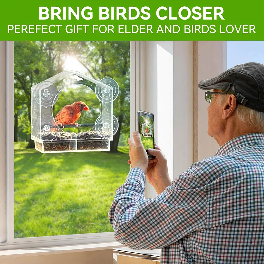Clear Window Bird Feeder, Large Bird House for Outside with Removable Sliding Tray Birdfeeders with Drain Holes Garden Decor - Image 4