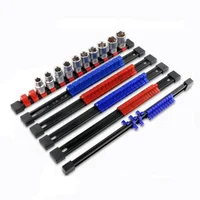 3 PCS Socket Organizer 1/2 3/8 1/4 inch Drive Socket Rail Holders Heavy Duty Socket Racks, Black Rails with Red Blue Black Clips 1
