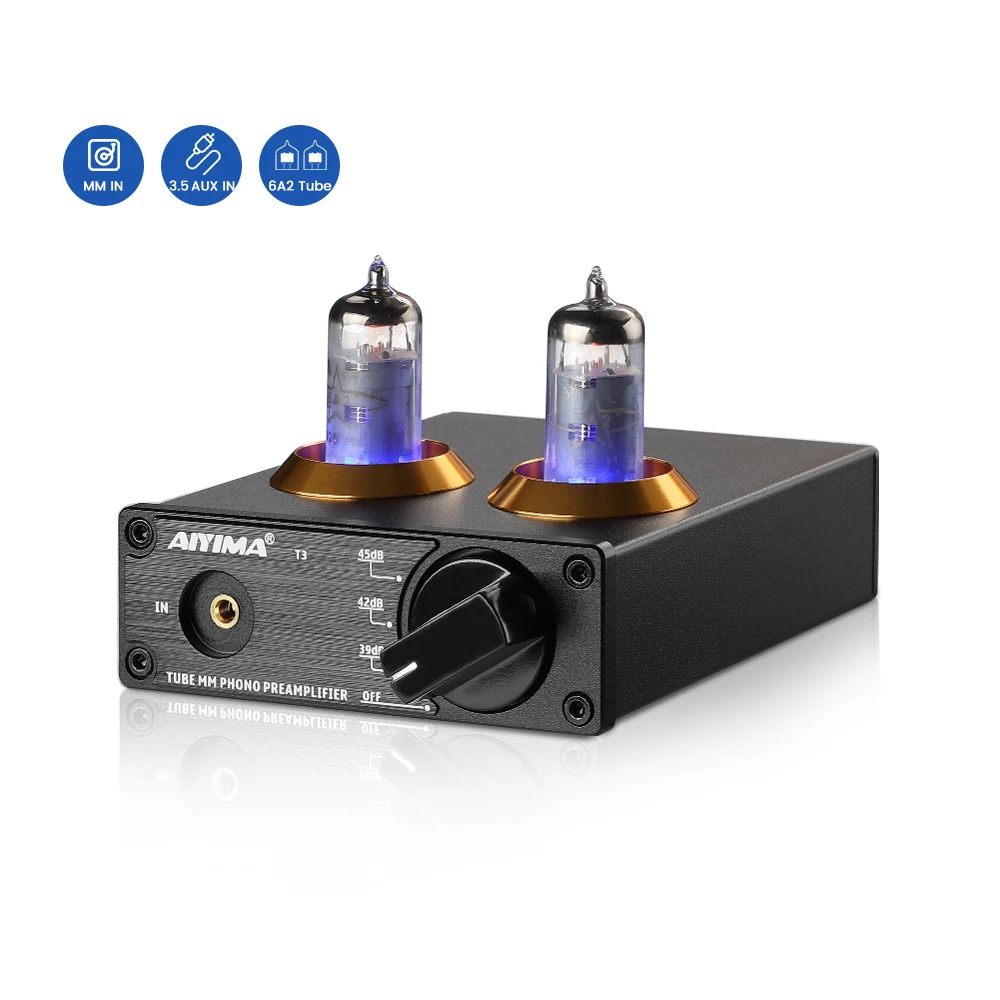 AIYIMA-preamplificador de tocadiscos para fonógrafo, dispositivo HiFi de  vacío, 6A2, tubo MM, estéreo HiFi, reproductor de discos de vinilo, 12V