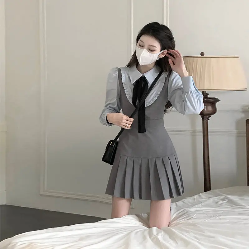 

Женское Плиссированное мини-платье, модное контрастное платье с оборками в стиле преппи, 2023