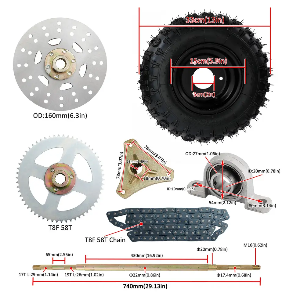 Roue Moteur 3000W 72V Kit Essieu Arrière Complet Avec Roues 29 Et