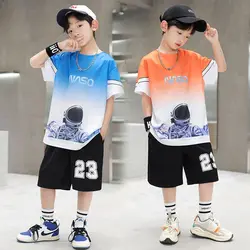 Boys Summer Quick-dry Basketball Jersey Sports Short Sleeve Suits 5-14 Years Kids Fashion 2pcs T-shirts+Short Pants Clothes Kids