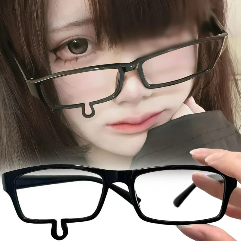 Y2K Anime Teardrop Cosplay Glasses Frame Unisex Small Square Without Lenses Eyeglass Costume Props Eyewear Jewelry Accessories