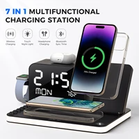 7-in-1 Wireless Charging Dock Phone Stand With Night Light Time and Temperature Display For IPhone Headphones and Watches