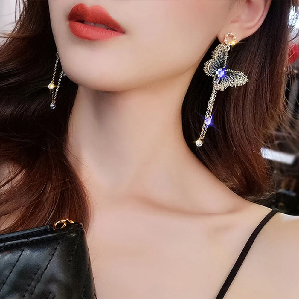 Butterfly Drop Earrings For Women 2022 Trending Elegant Korean Exquisite Trendy Chain Earrings Vintage Wedding Gifts