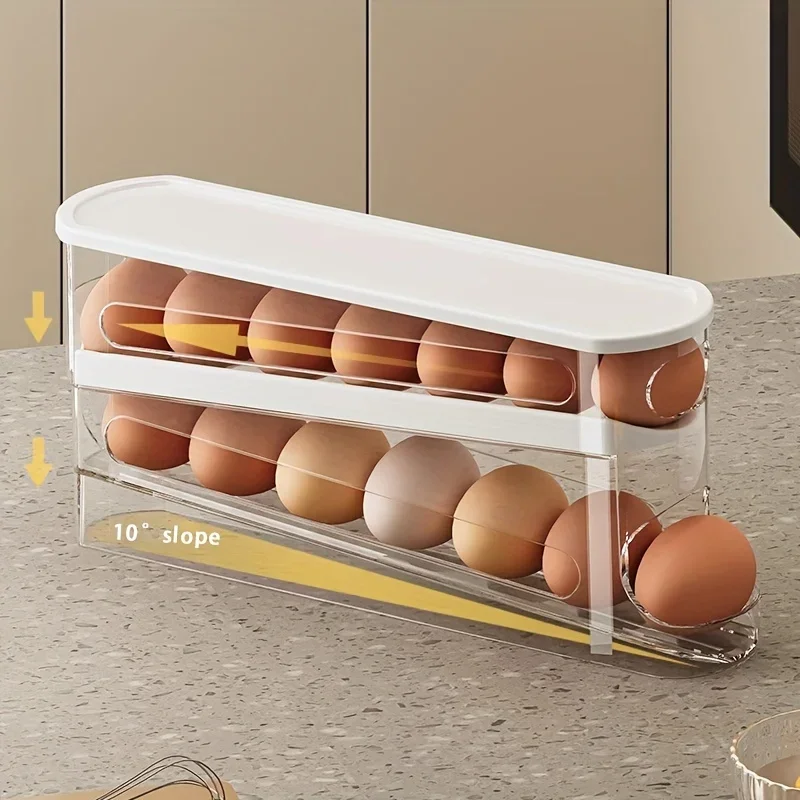 Rolling Egg Storage Box Refrigerator Side Door Storage Rack Kitchen Fresh-keeping Box Egg Box