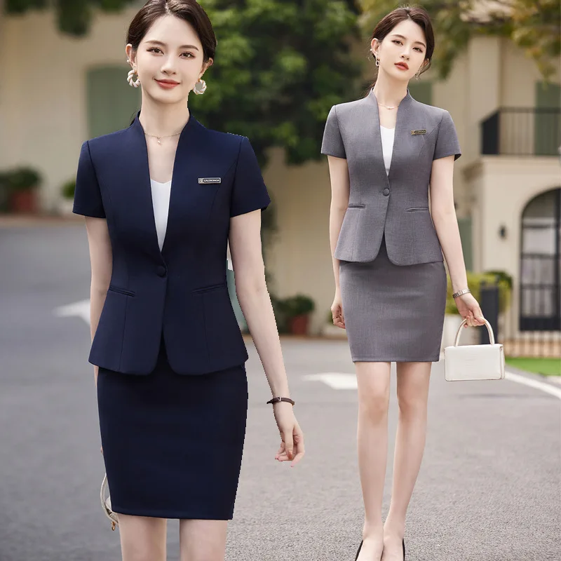 

Business Wear Temperament Short Sleeve Suit Skirt Beauty Salon Hotel Front Desk Manager Tooling Sales Department Jewelry Shop Wo