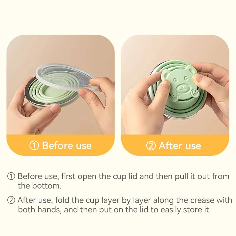 Portable Foldable Silicone Cup For Travel & Business Trips - Mouthwash, Water Bottle With Bear Design_voghion.com
