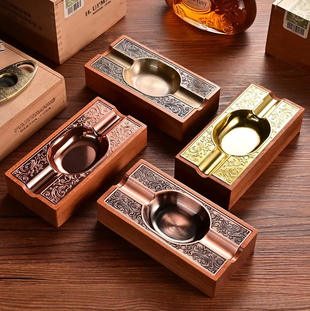 

Tobacco Holder Ashtray Square Travel Portable Ashtrays Cigarette Box Luxury Gift Alloy Merbau With