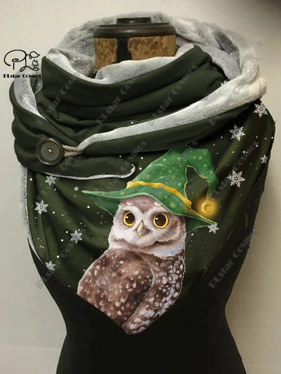 PLstar Cosmos 3D printed animal series cute owl pattern printed warm shawl scarf spring and winter small triangle scarf M-5