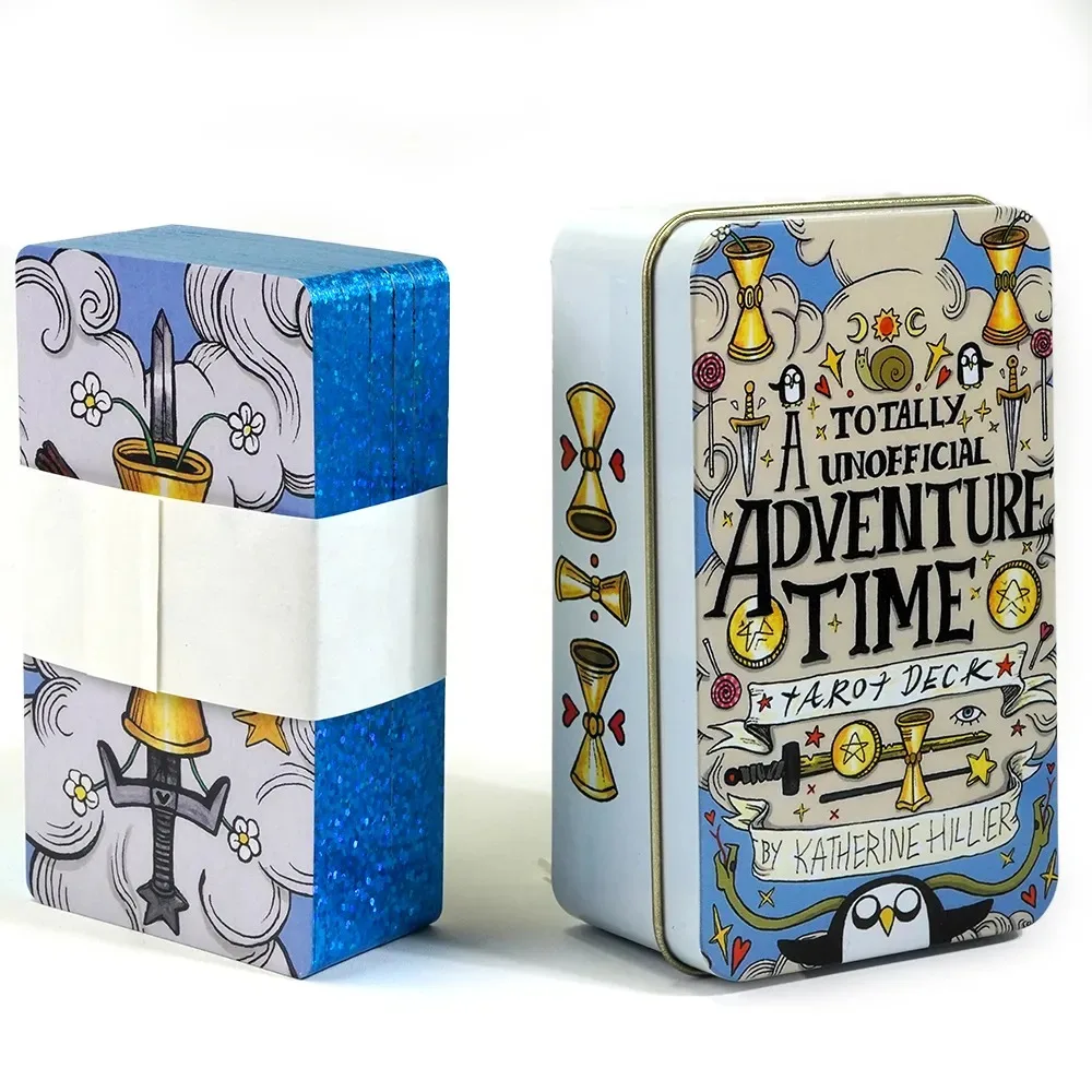 

10.3*6cm Adventure Time Taro in a Tin Metal Box Gold-plated Edge Tarot Cards For Divination Tarot Deck