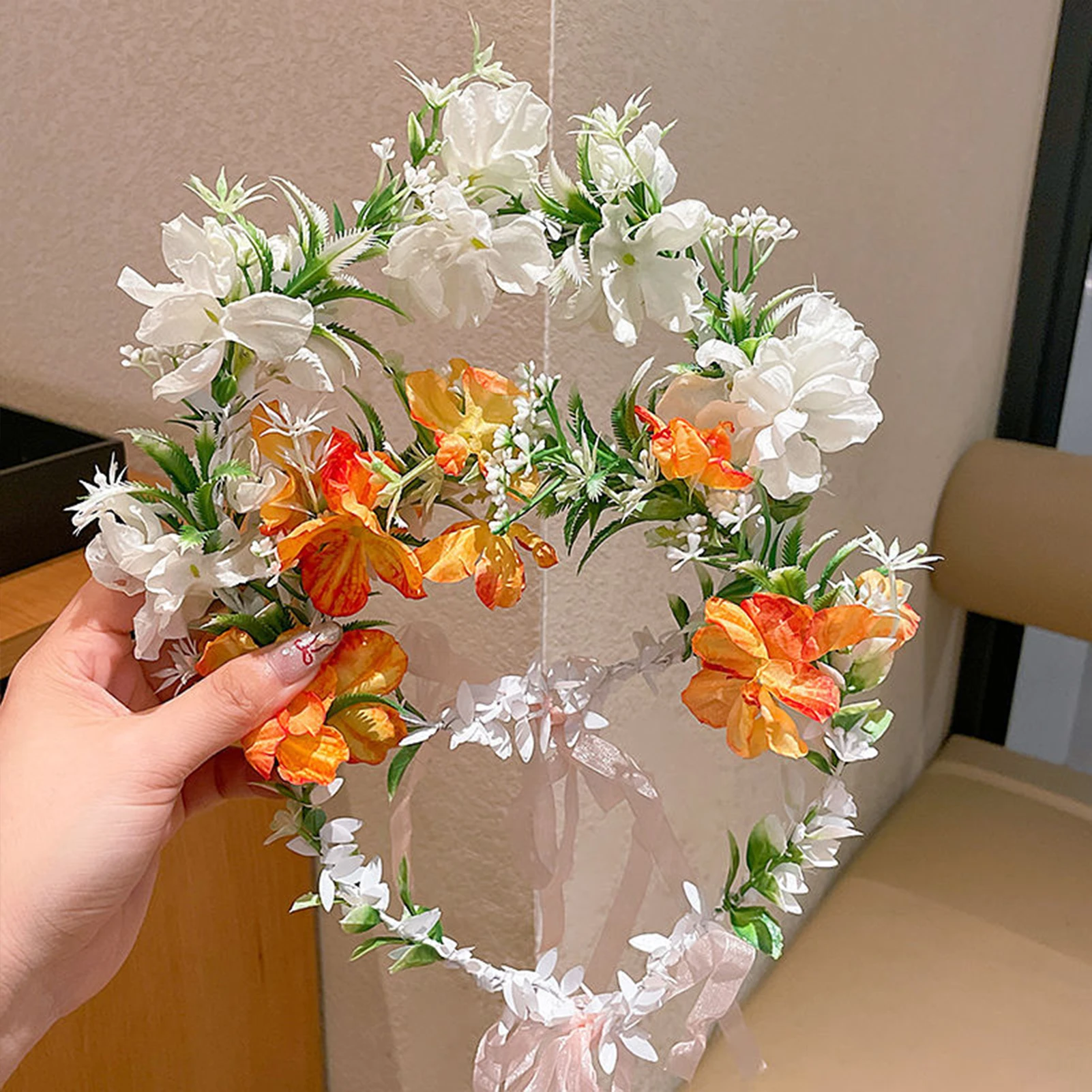 Boho Damen Blumenkrone Wald Elfe Fee Blumen Haarreifen Handgemacht Simulation Band Blumen Stirnband Exquisites Haar-Accessoire – Detail 4