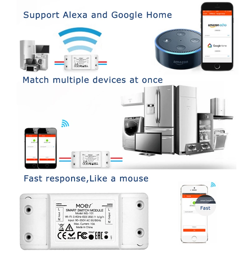 Tuya /WiFi 스마트 스위치, 스마트 라이프 앱 리모컨, 스마트 홈 타이밍 차단기, 알렉사 홈 음성 제어, 10A