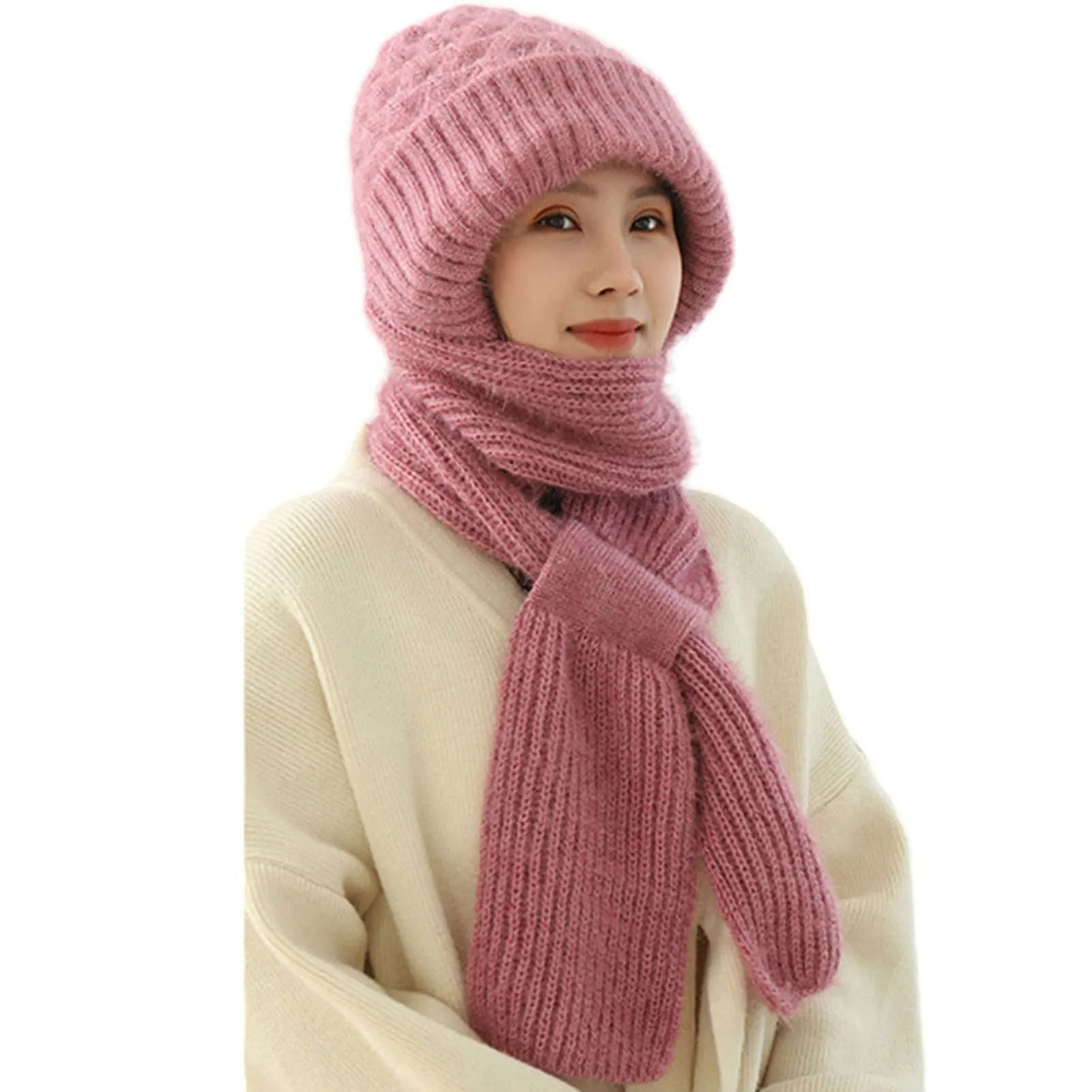 

Цельная шапка шарф ветрозащитная зимняя вязаная плотная теплая шапка для защиты ушей для женщин и девочек зимнее уличное использование