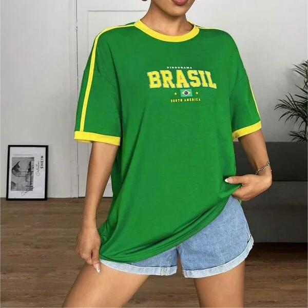 Europe and the United States loose letters yellow green top Y2K women's summer T-shirt sexy clothing street