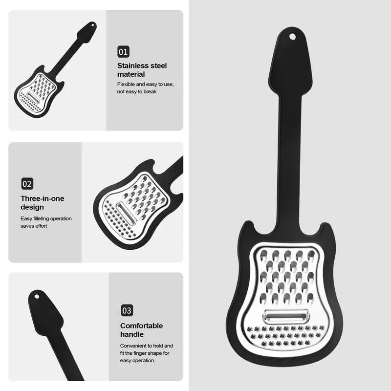 Handheld Fruit Grater Cheese Grater Stainless Guitar Shape Metal Comfortable Grip Kitchen Fruit Pulp Crusher Citrus Cheese Grater