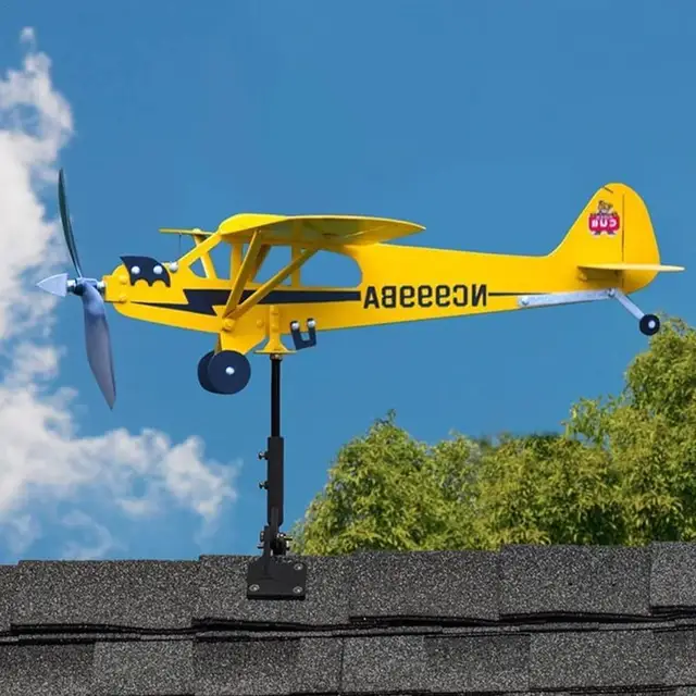 Sárga Piper J3 Kölyök Repülőgép Időjárási Lapát Kültéri Kerti Dekoráció Dugó Szél Fonók Tető Plug-In