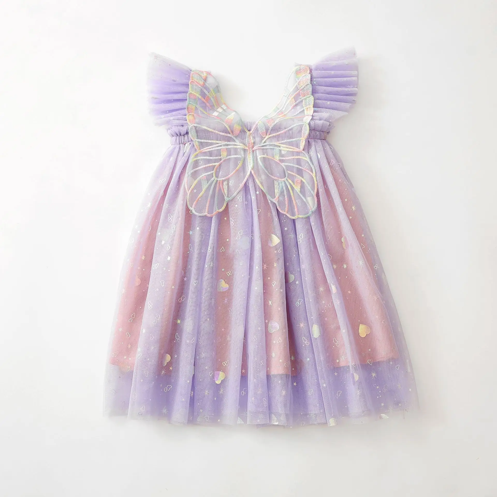 Mädchen Regenbogen Mesh Tutu-Kleid mit Schmetterlingsflügeln, Prinzessinnenkleid mit Neckholder, Kinder-Poncho, Kleines Kleid für Kinderpartys – Detail 5