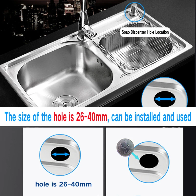 Stainless Steel Sink Soap Dispenser Kitchen Detergent Liquid Soap Dispenser Refillable Hand Press Sink Built-in Bottle 3