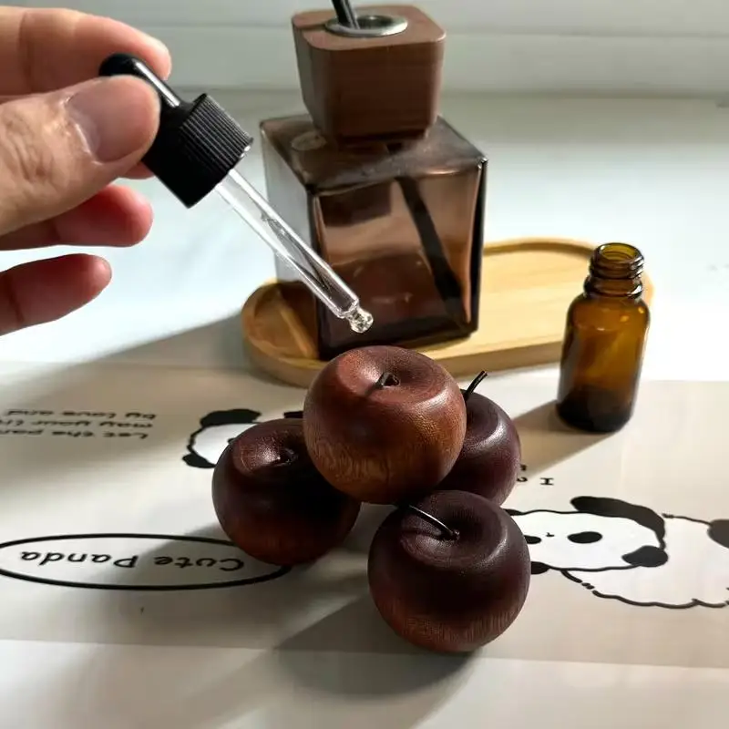 Set of 3 Natural Wood Apple-Shaped Essential Oil Diffusers with Gift Bag