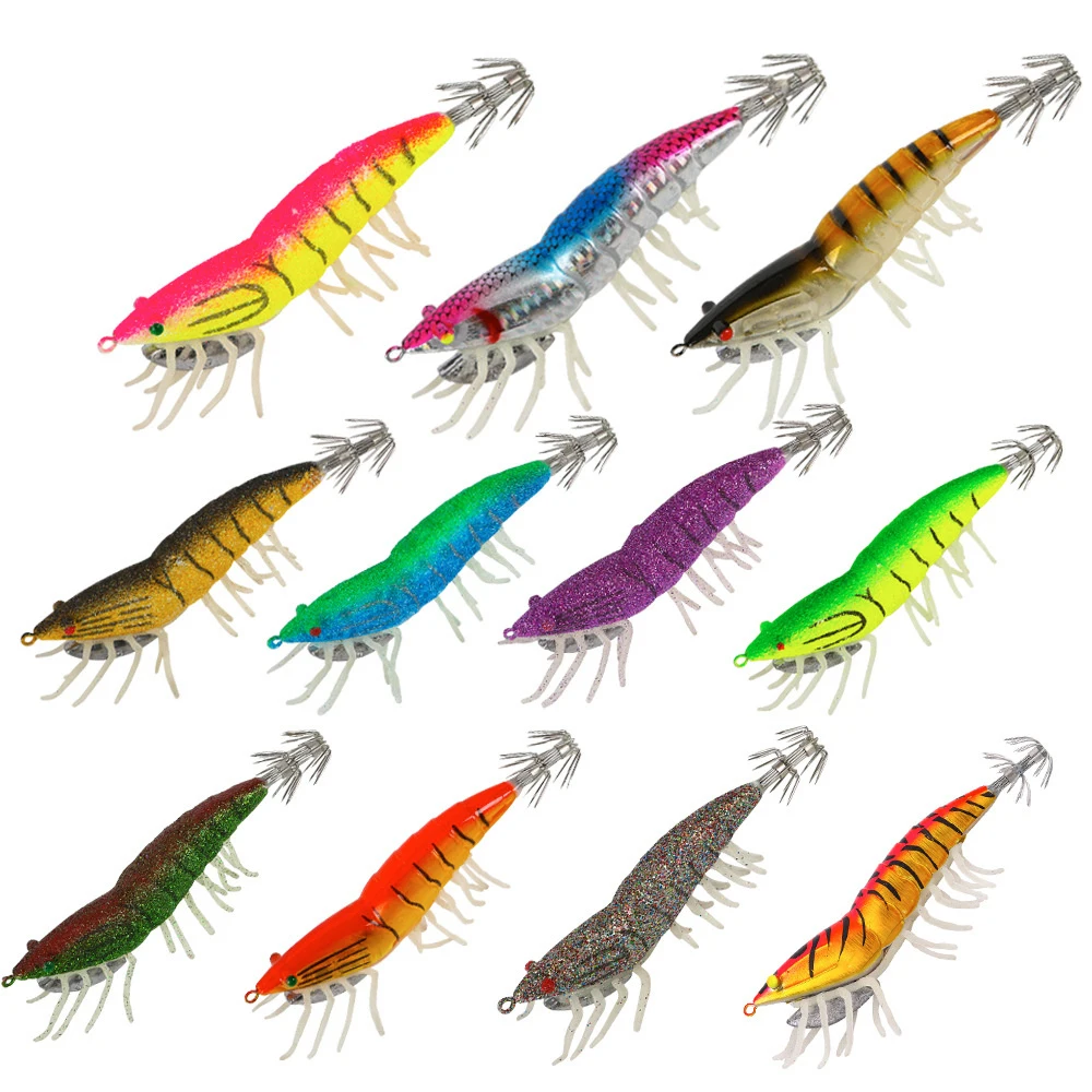 

21G/12G Bait Squid Hook Wood Shrimp Lures Soft foot Jigs Lifelike Simulation Silicone Octopus Bait Fishing Tackle