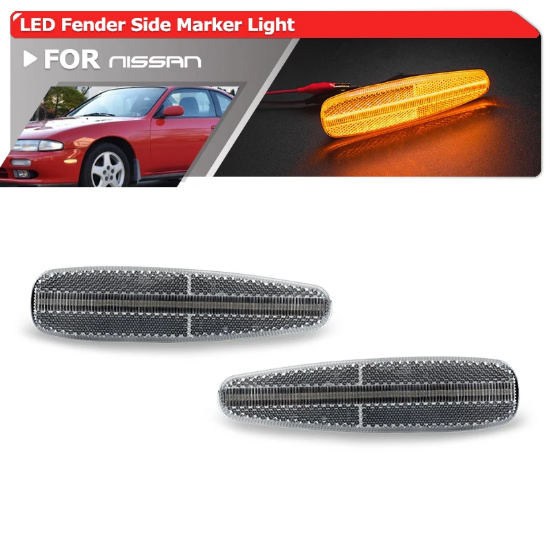 

2x For Nissan 240SX S14 1995 1996 1997 1998 Front Amber Led Side Marker Lights Auto Fender Flare Lamps 26185-70F25 26189-70F00