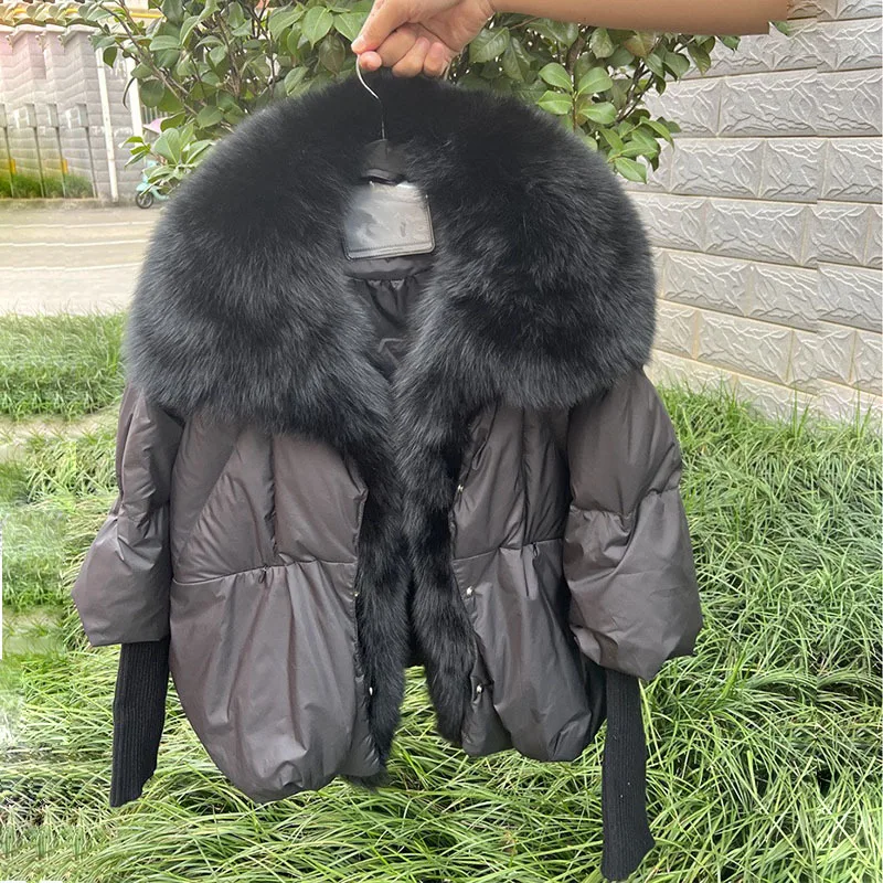 2023 Fashion New Autumn Winter Real Fox Fur Collar Thick Women Warm Coat Duck Down Jacket Luxury Outwear New Female Coat