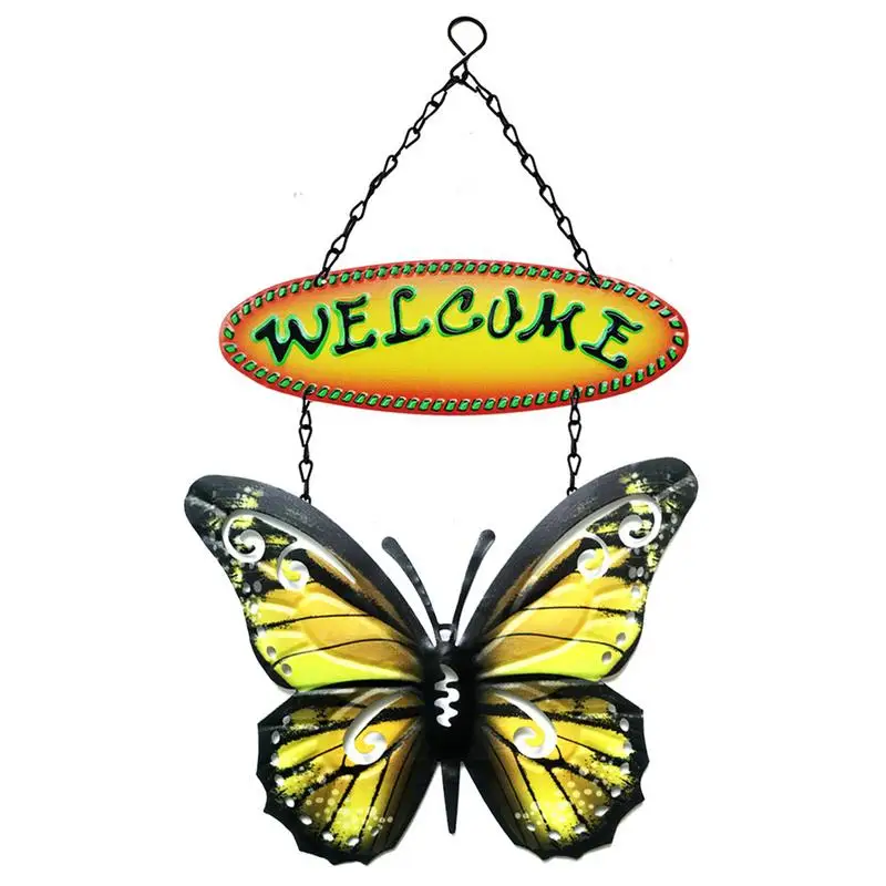 

3D Metal Butterfly Wall Decor Indoor & Outdoor Hangings Decoration With Welcome Sign Vintage Butterfly Easter Painted Ornaments