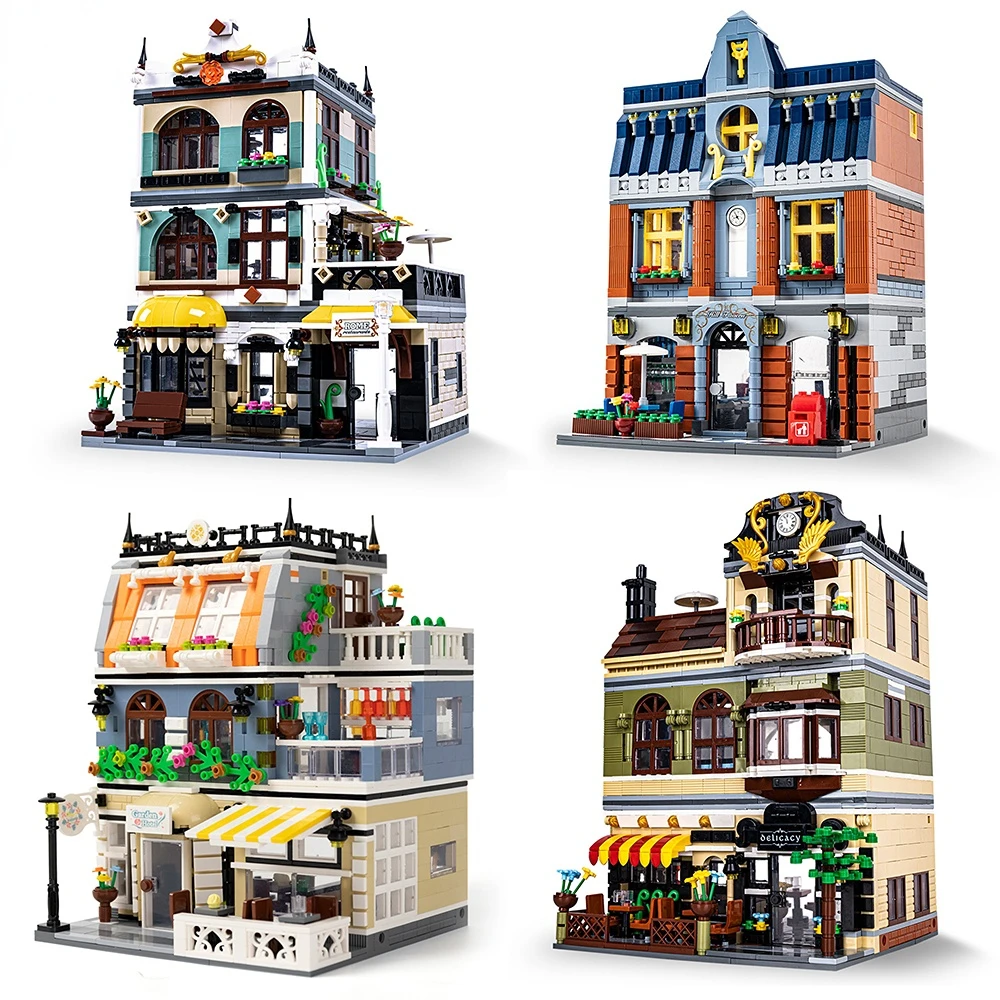 

City Street View Building Blocks CAFE Shop Garden Hotel Restaurant Store Architecture Bricks Model Toy Gift For Kid