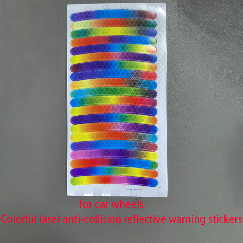 Anti-Collision Reflective Warning Stickers For Car  Motorcycle, Bicycle Wheels, Seven-Color Laser Car Decoration Accessories
