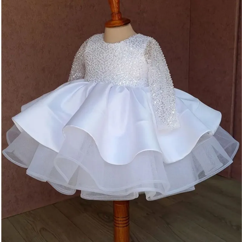 

Baby Bow sequin Baptism Dress for Girls Gown Toddler Kids Wedding Elegant 1st Birthday Party Princess Dress Tutu Evening Dresses