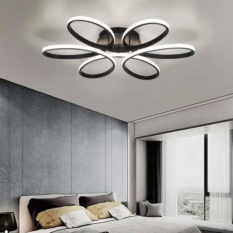 현대 LED 천장 조명 펜던트 천장 조명 거실 레스토랑 침실 6개의 꽃잎 꽃 디자인 광택 조명기구