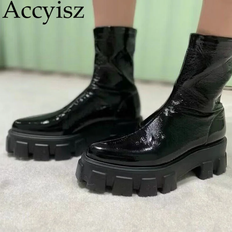

Women's leather elastic short boots with thick sole side zipper ankle boots for spring and autumn wear Over the Knee Boots