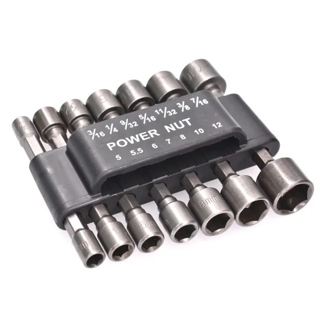 Ugelli per viti a esagono incassato Dado Set di cacciaviti esagonali da 1/4 "Adattatore per trapano per dadi esagonali da 5-12 mm per utensili per la lavorazione del legno 4