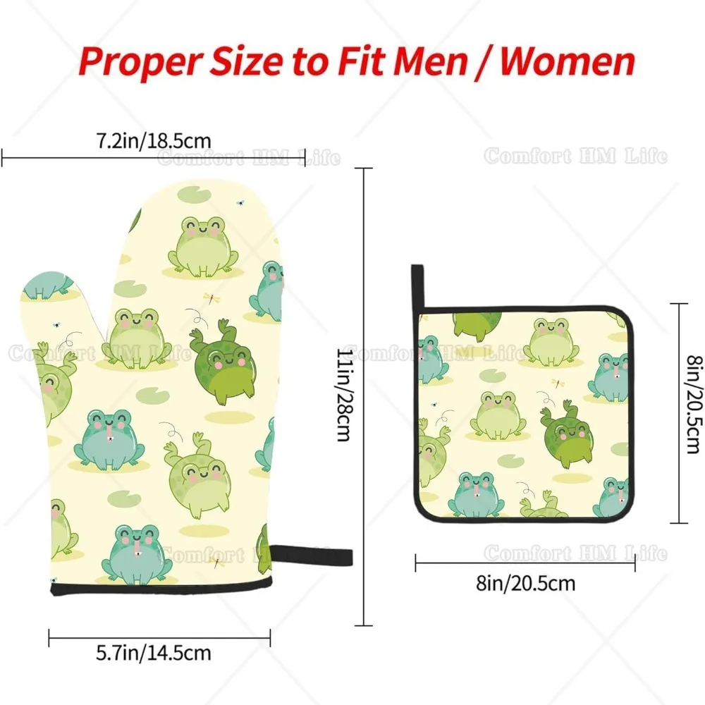 Frog Oven Mitts and Pot Holders Sets 3Pcs Heat Resistant Non-Slip Pure Cotton Microwave Ovens for Baking Cooking BBQ Grilling