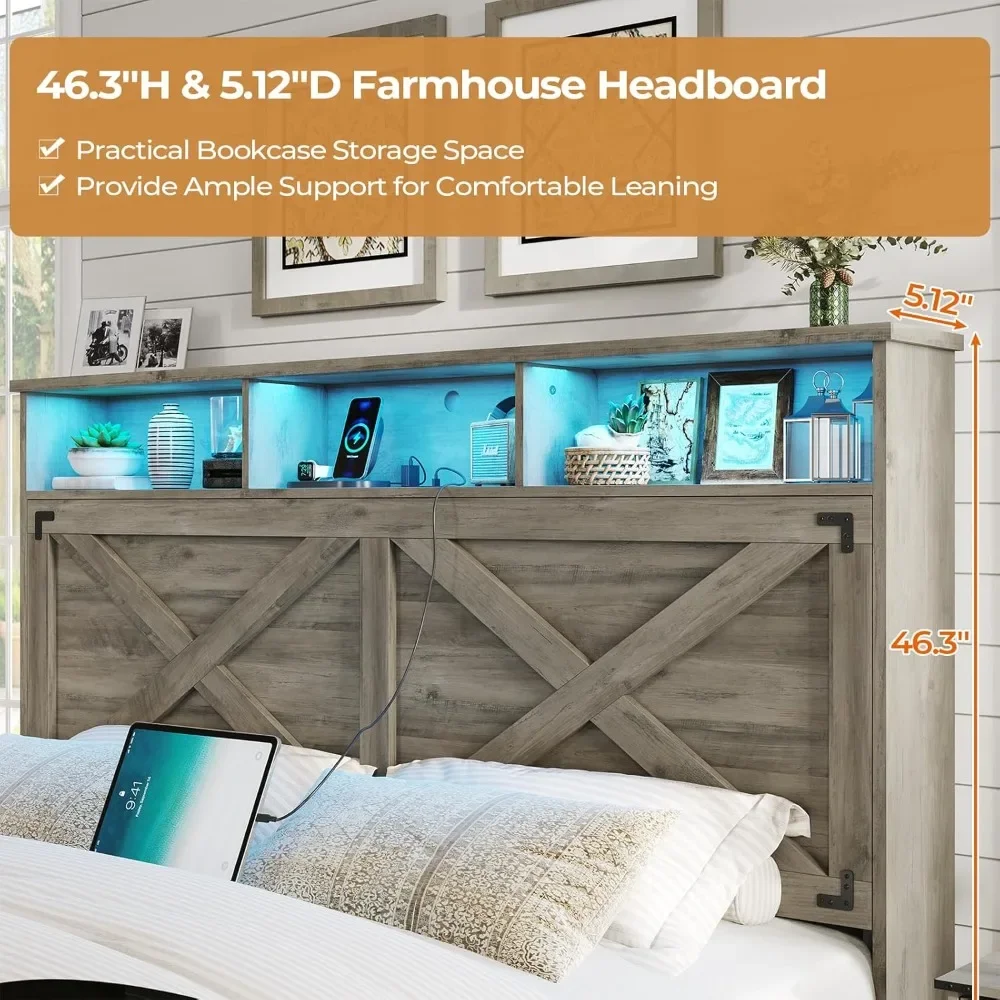 Farmhouse Queen Storage Bed with LED 2