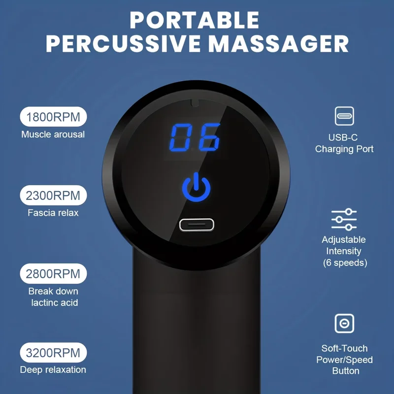 Portable Fascial Massage Gun Electric Percussion Pistol Massager Body...