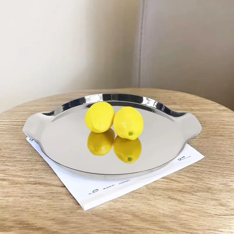 Nordic light luxury stainless steel round tray Western food dinner plate Household wine set tray  Soft decoration ornament 3