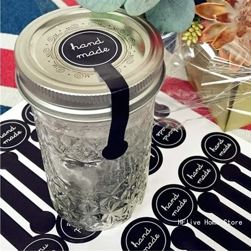 Black hand made long sealing sticker pudding bottle sticker baking box label sticker baking handicraft products 100pcs