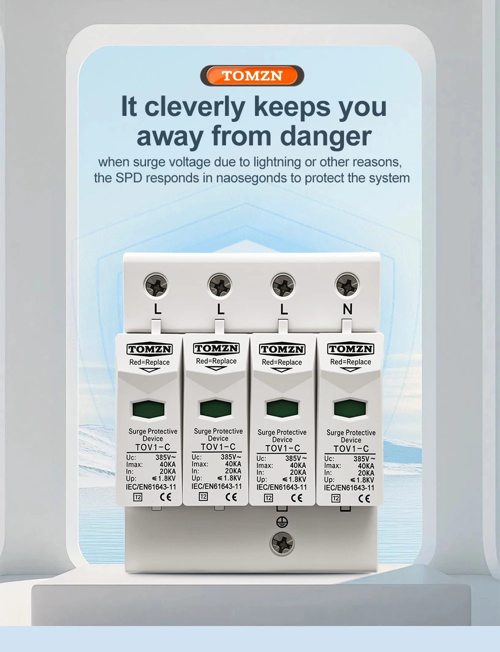 AC SPD 4P 3P+N 10-20KA 20-40KA 30-60KA 275V 385V House Surge Protector Protectiv