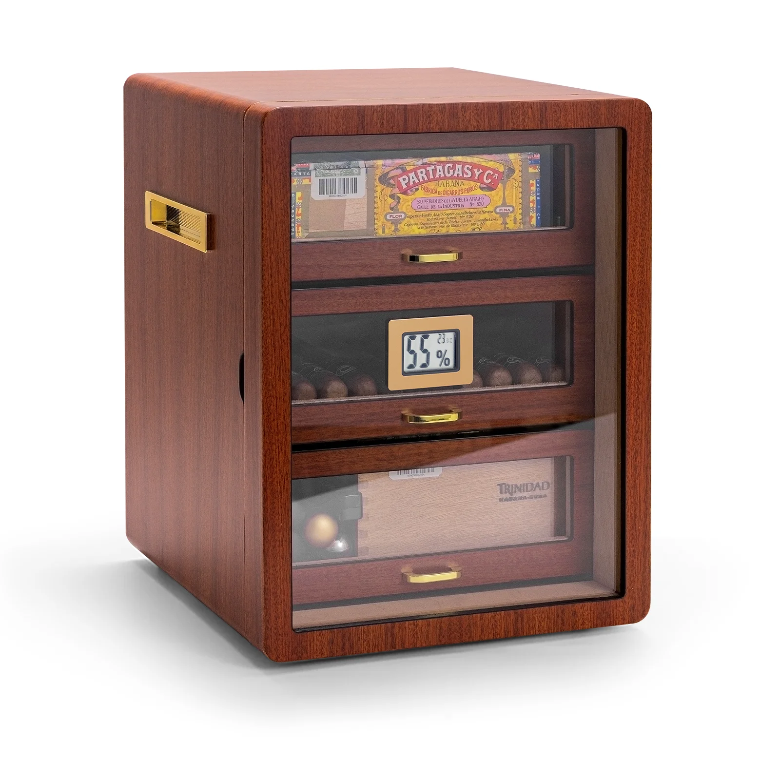 Cedar Wood Cigar Humidor 3 Layers Cigar Box With Hygrometer Humidifier