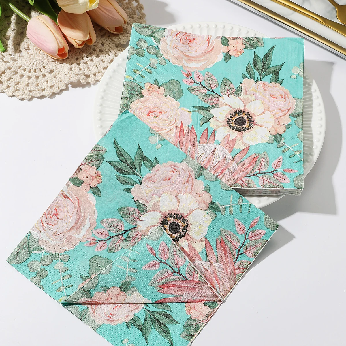 Paper Napkins Ins Style Flower Paper Napkins Table Decorations Art Decoupage Napkin Disposable Birthday Party Serviettes