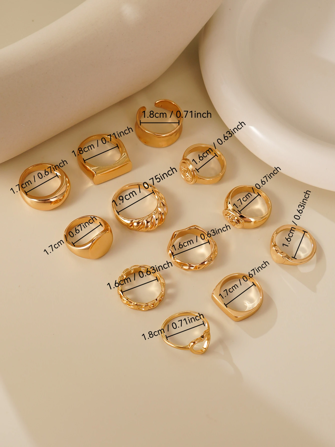 12pcs Punk Line Rings for Women