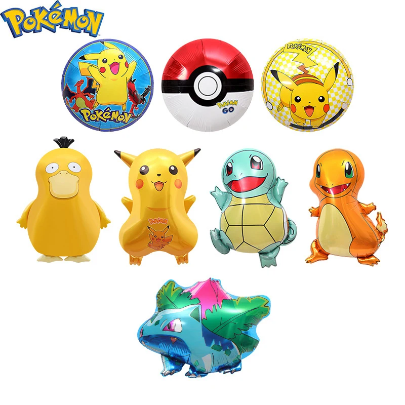Set 5 Globos Metalizados Pokémon Pikachu Pokebola