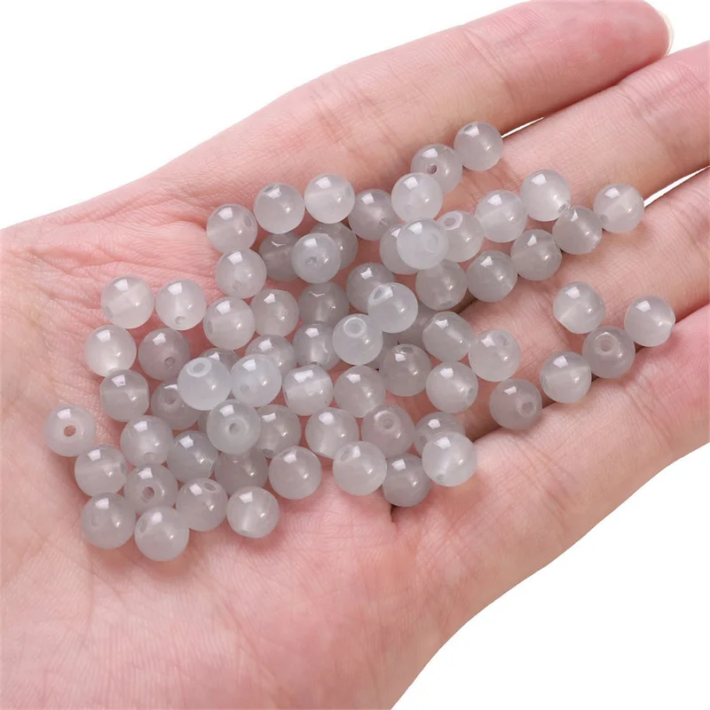 Vibrant Jelly Painted Glass Beads - 50Pcs Round Imitation Jade
