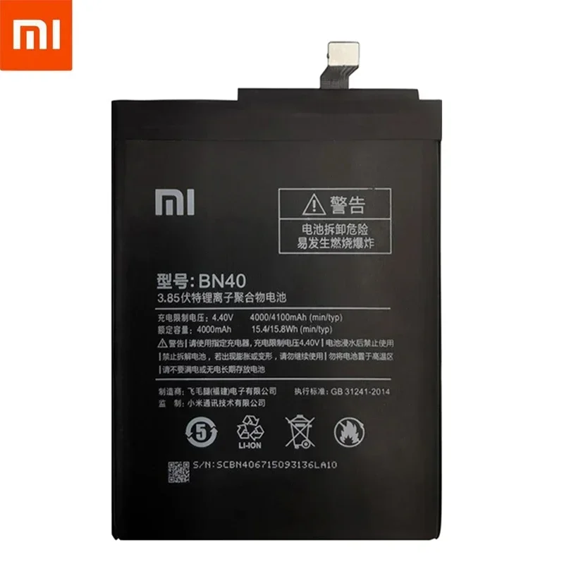 Original Xiaomi Redmi 4 Pro Battery BN40 4100mAh For Xiaomi Redmi 4 Pro Prime 3G RAM 32G ROM Edition High Quality BN40 Battery