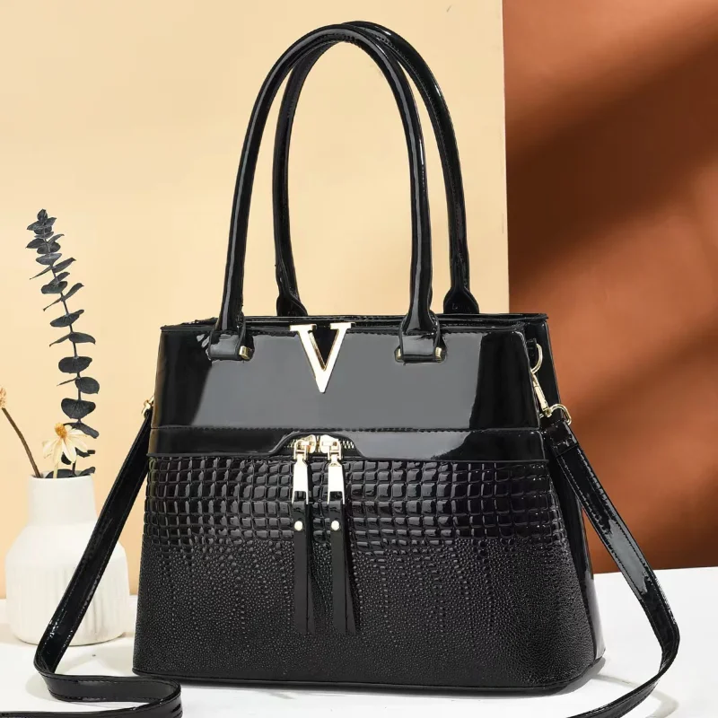 

The Latest Light Luxury Large-capacity Women's Bag 2023 New Bright Leather Alligator Pattern Luxury Grand Women's Handbag